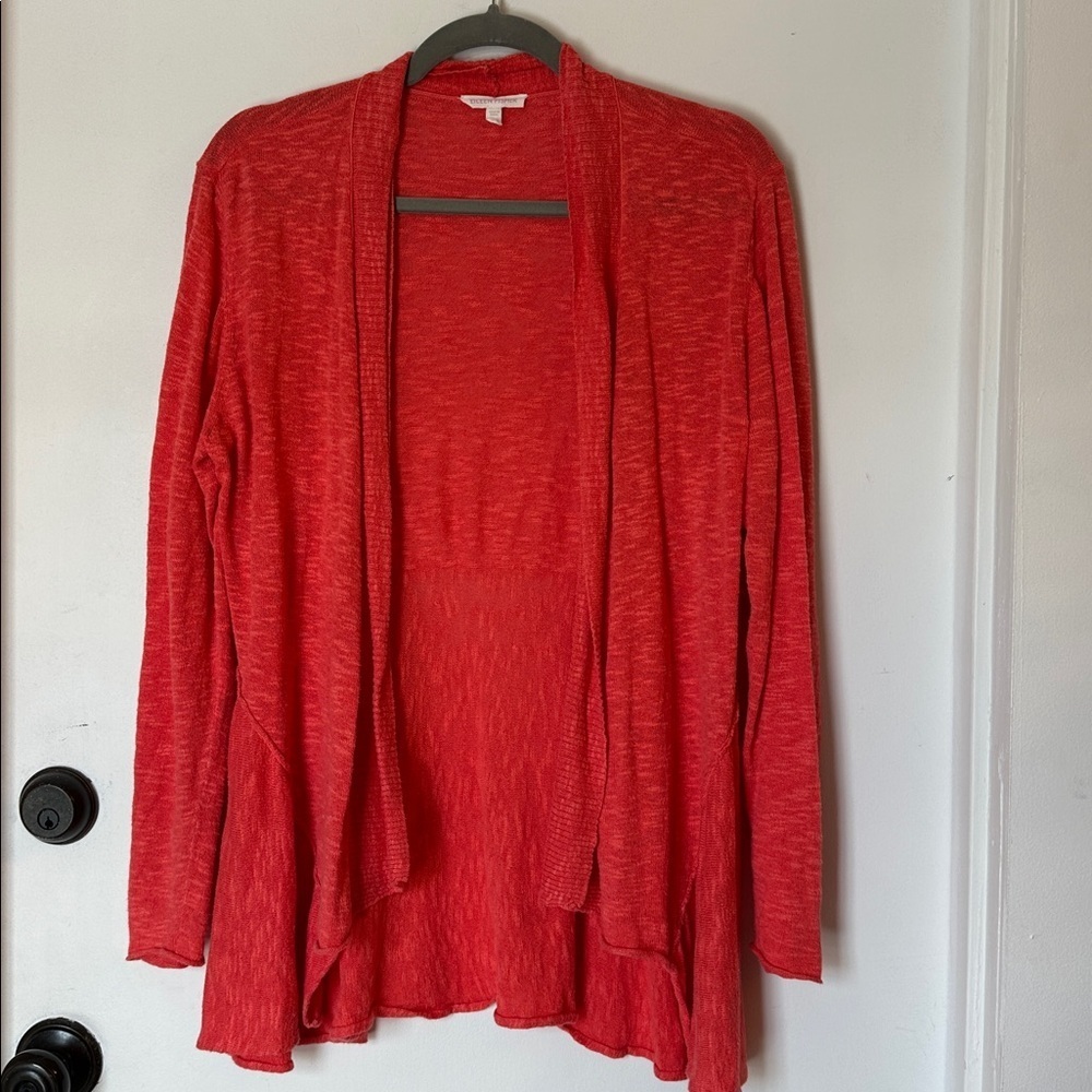 Eileen Fisher linen cotton open cardigan pink salmon medium